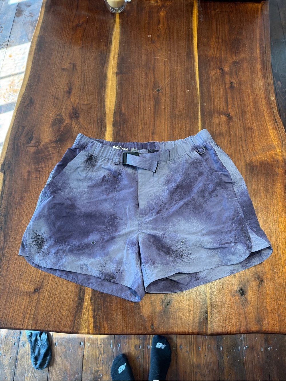 REI Purple Tie-Dye Active Shorts with Built-In Belt